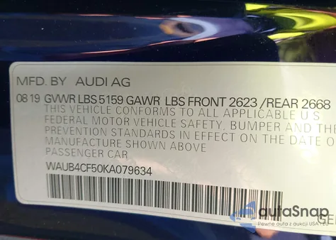 2019 Audi S5 Premium Plus из США, поврежденный, VIN WAUB4CF50KA079634